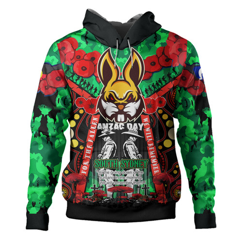 South Sydney Rabbitohs Anzac Watercolour Hoodie - Custom Remembrance Souths With Aboriginal Inspired Poppy Flower