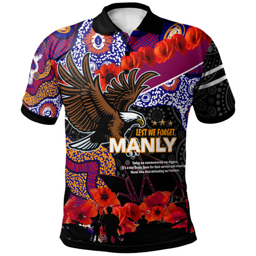 Australia Sea Eagles Anzac Polo Shirt - Lest We Forget Aboriginal Inspired Patterns Polo Shirt