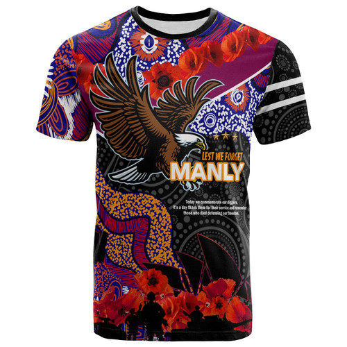 Australia Sea Eagles Anzac T-shirt - Lest We Forget Aboriginal Inspired Patterns T-shirt