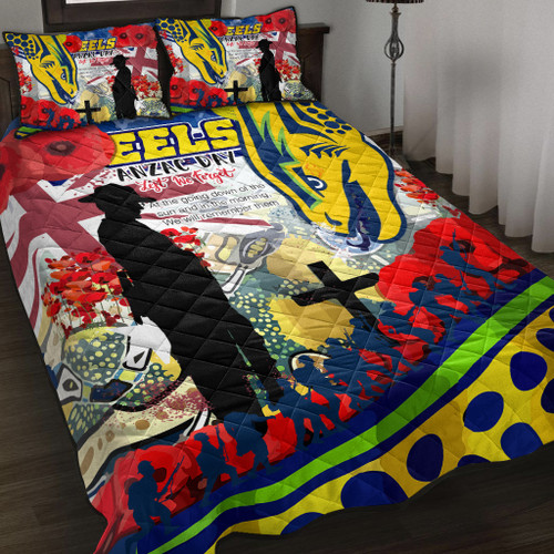 Parramatta Eels Anzac Day Lest We Forget Custom Quilt Bed Set - Remembrance Parramatta Eels With Anzac Poppy Watercolour Style