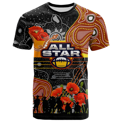 All Stars Rugby T-shirt - Anzac Day Quotes All Stars  Aboriginal Inspired Poppy Indigenous T-shirt