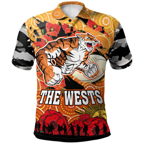 Wests Tigers Anzac Polo Shirt - Custom Anzac Aboriginal Inspired with Poppy Flower Polo Shirt