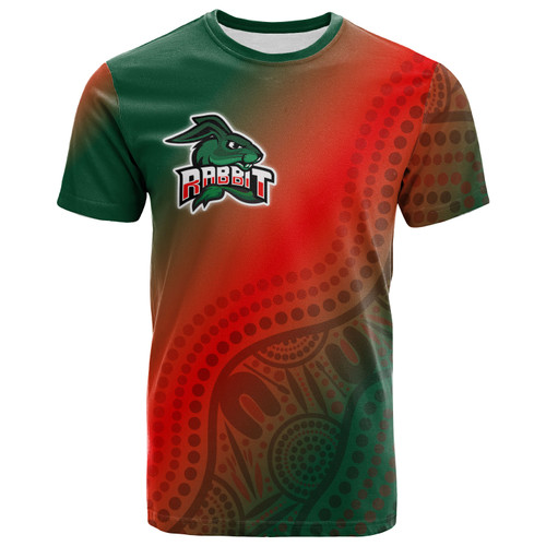 Rabbitohs Rugby T-shirt - Custom Rabbit Sport With Aboriginal Patterns T-shirt