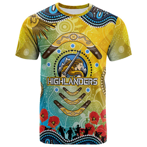 Otago Highlanders Rugby T-shirt - Anzac Otago Highlanders Aboriginal Inspired Pattern T-shirt