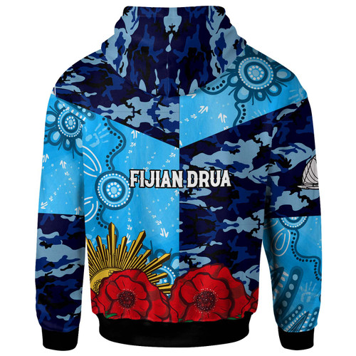Fijian Drua Rugby Hoodie - Custom Anzac Day Fijian Drua Remembrance with Aboriginal Inspired Pattern Hoodie Fijian Drua Rugby Hoodie - Custom Anzac Day Fijian Drua Remembrance with Aboriginal Inspired Pattern Hoodie