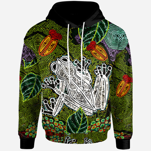 Australia Aboriginal Custom Hoodie - Indigenous Watercolor Dot Art Frog