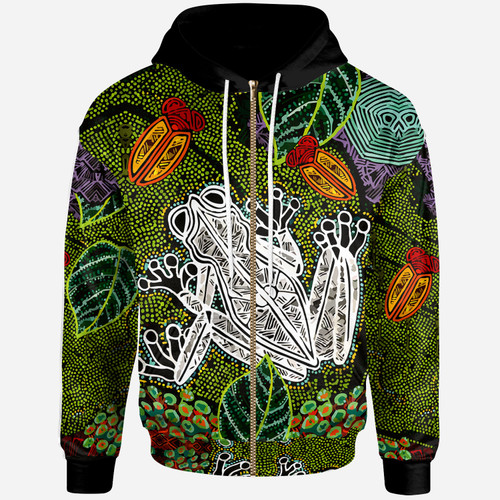 Australia Aboriginal Custom Hoodie - Indigenous Watercolor Dot Art Frog Australia Aboriginal Custom Hoodie - Indigenous Watercolor Dot Art Frog