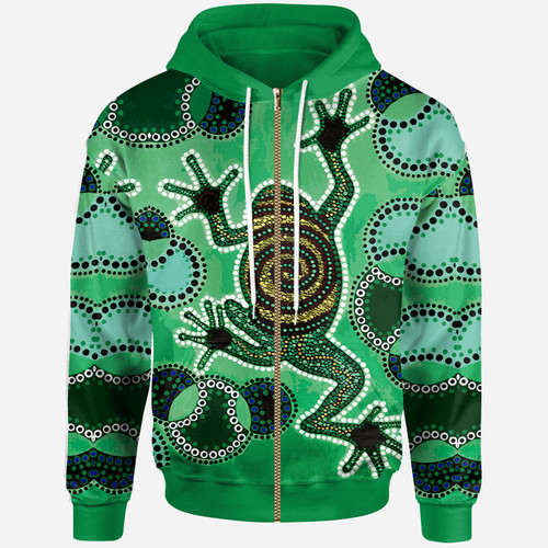 Australia Aboriginal Hoodie - Indigenous Green Frog Watercolor Dot Art Painting Australia Aboriginal Hoodie - Indigenous Green Frog Watercolor Dot Art Painting