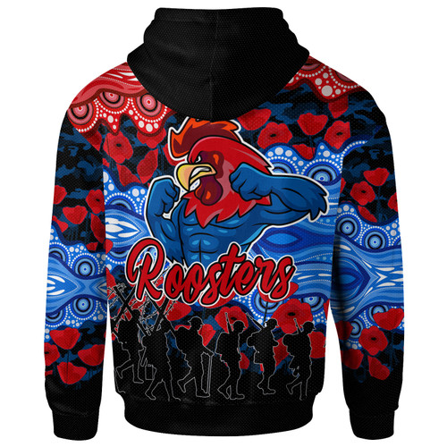Sydney Roosters Hoodie - Custom Anzac Rooster With Aboriginal Inspired Patterns Poppy Hoodie Sydney Roosters Hoodie - Custom Anzac Rooster With Aboriginal Inspired Patterns Poppy Hoodie
