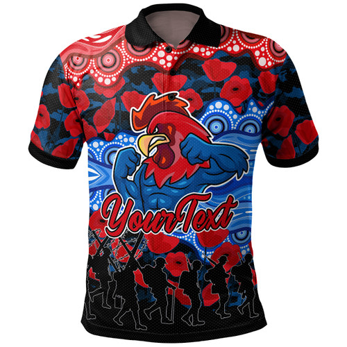 Sydney Roosters Polo Shirt - Custom Anzac Rooster With Aboriginal Inspired Patterns Poppy Polo Shirt