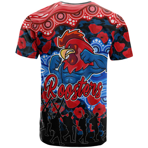 Sydney Roosters T-Shirt - Custom Anzac Rooster With Aboriginal Inspired Patterns Poppy T-Shirt Sydney Roosters T-Shirt - Custom Anzac Rooster With Aboriginal Inspired Patterns Poppy T-Shirt