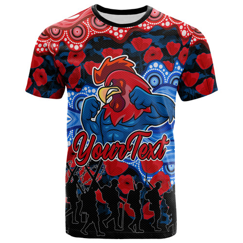 Sydney Roosters T-Shirt - Custom Anzac Rooster With Aboriginal Inspired Patterns Poppy T-Shirt Sydney Roosters T-Shirt - Custom Anzac Rooster With Aboriginal Inspired Patterns Poppy T-Shirt