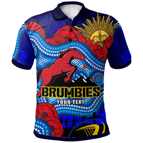 Brumbies Rugby Polo Shirt - Custom Anzac Day Brumbies Aboriginal Inspired Pattern with Horse and Poppy Flower Brumbies Rugby Polo Shirt - Custom Anzac Day Brumbies Aboriginal Inspired Pattern with Horse and Poppy Flower