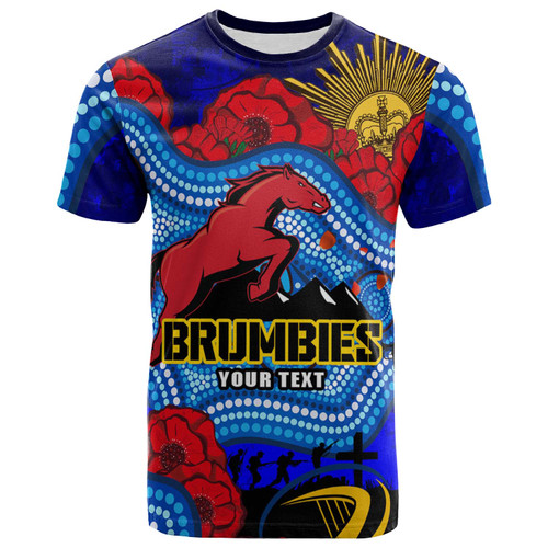 Brumbies Rugby T-shirt - Custom Anzac Day Brumbies Aboriginal Inspired Pattern with Horse and Poppy Flower Brumbies Rugby T-shirt - Custom Anzac Day Brumbies Aboriginal Inspired Pattern with Horse and Poppy Flower