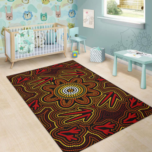 Australia Aboriginal Area Rug - Aboriginal art with kangaroo and emu track Australia Aboriginal Area Rug - Aboriginal art with kangaroo and emu track
