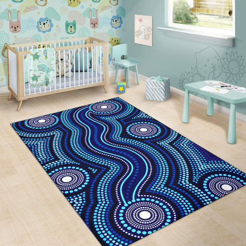 Australia Aboriginal Area Rug - Dot art aboriginal blue background Australia Aboriginal Area Rug - Dot art aboriginal blue background