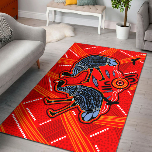 Australia Aboriginal Area Rug - Emu aboriginal art red background