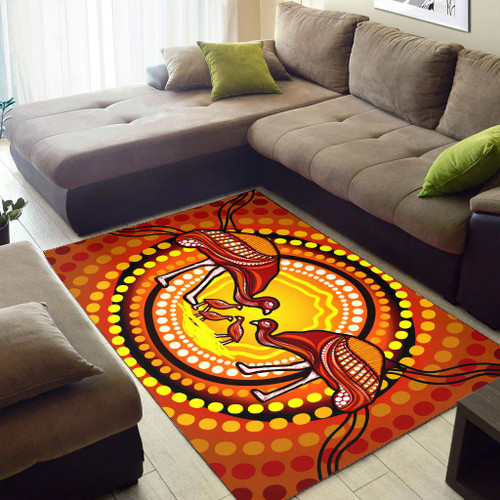 Australia Aboriginal Area Rug - Emu And Chicks Aboriginal Dot Painting Australia Aboriginal Area Rug - Emu And Chicks Aboriginal Dot Painting