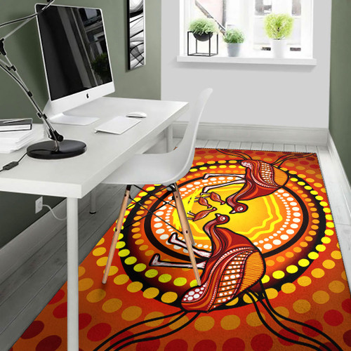 Australia Aboriginal Area Rug - Emu And Chicks Aboriginal Dot Painting Australia Aboriginal Area Rug - Emu And Chicks Aboriginal Dot Painting