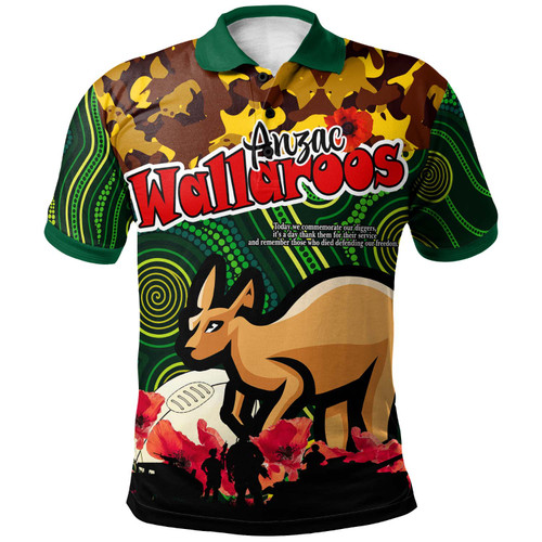 Wallaroos Rugby Polo Shirt - Anzac Day Wallaroos with Aboriginal Inspired Pattern Polo Shirt