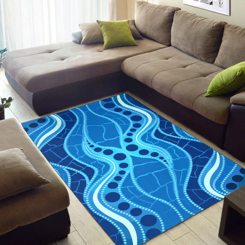 Australia Aboriginal Area Rug - Aboriginal dot art painting Blue River concept Australia Aboriginal Area Rug - Aboriginal dot art painting Blue River concept