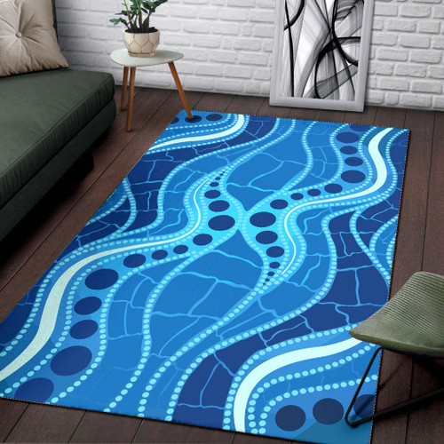 Australia Aboriginal Area Rug - Aboriginal dot art painting Blue River concept Australia Aboriginal Area Rug - Aboriginal dot art painting Blue River concept