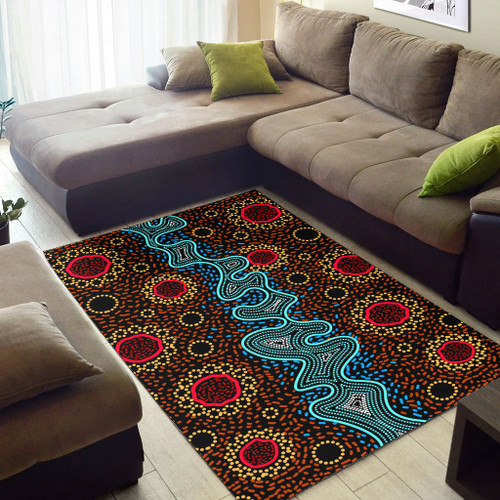Australia Aboriginal Area Rug - Aboriginal dot art painting River concept Australia Aboriginal Area Rug - Aboriginal dot art painting River concept