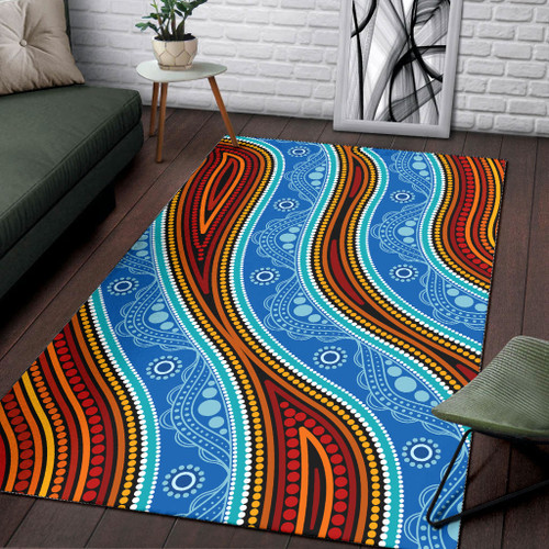 Australia Aboriginal Area Rug - Aboriginal River and land concept dot art painting Australia Aboriginal Area Rug - Aboriginal River and land concept dot art painting