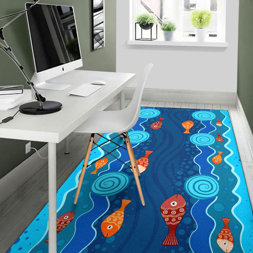 Australia Aboriginal Area Rug - Aboriginal dot art painting with fish Australia Aboriginal Area Rug - Aboriginal dot art painting with fish