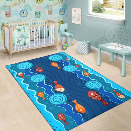 Australia Aboriginal Area Rug - Aboriginal dot art painting with fish Australia Aboriginal Area Rug - Aboriginal dot art painting with fish