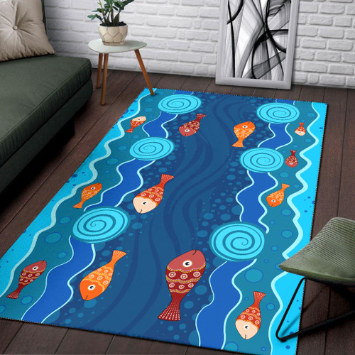 Australia Aboriginal Area Rug - Aboriginal dot art painting with fish Australia Aboriginal Area Rug - Aboriginal dot art painting with fish