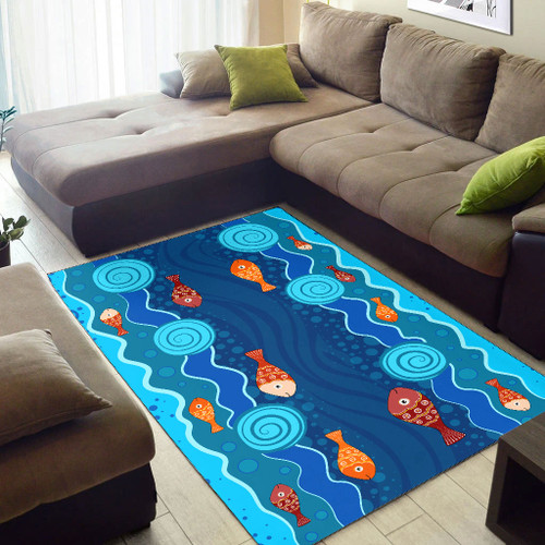 Australia Aboriginal Area Rug - Aboriginal dot art painting with fish Australia Aboriginal Area Rug - Aboriginal dot art painting with fish