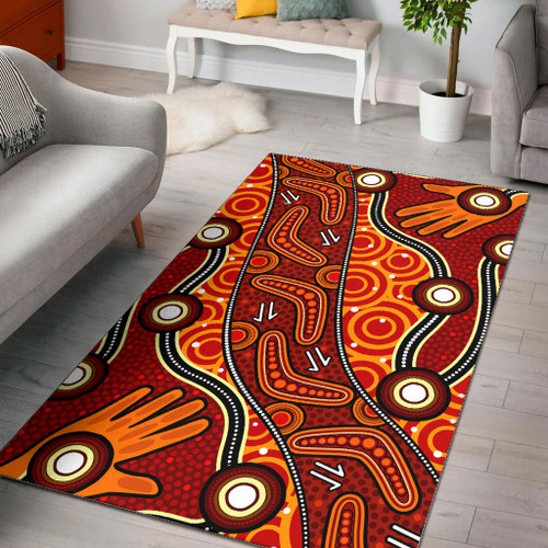 Australia Aboriginal Area Rug - Aboriginal Dot Art Painting With Handprints