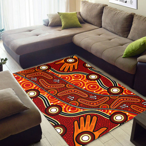 Australia Aboriginal Area Rug - Aboriginal Dot Art Painting With Handprints Australia Aboriginal Area Rug - Aboriginal Dot Art Painting With Handprints