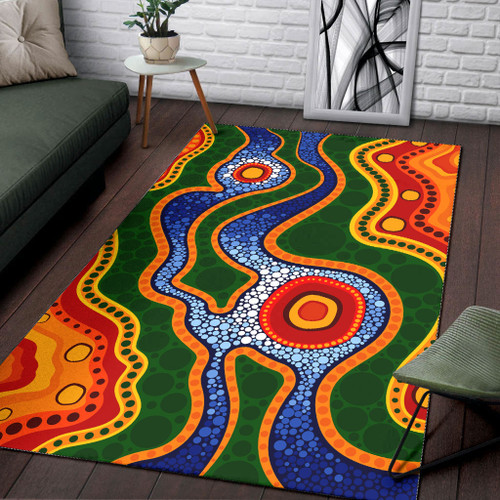 Australia Aboriginal Area Rug - Aboriginal dot art vector background with river Australia Aboriginal Area Rug - Aboriginal dot art vector background with river