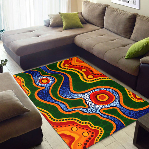 Australia Aboriginal Area Rug - Aboriginal dot art vector background with river Australia Aboriginal Area Rug - Aboriginal dot art vector background with river