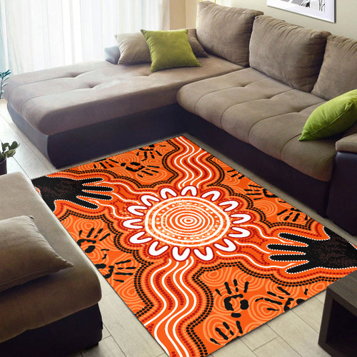 Australia Aboriginal Area Rug - Hand print aboriginal connection art