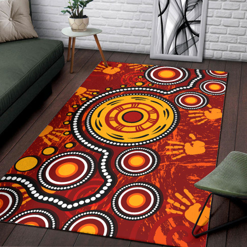 Australia Aboriginal Area Rug - Aboriginal dot art conection concept with handprints Australia Aboriginal Area Rug - Aboriginal dot art conection concept with handprints