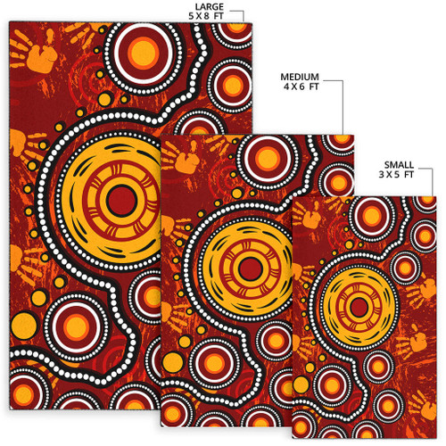 Australia Aboriginal Area Rug - Aboriginal dot art conection concept with handprints Australia Aboriginal Area Rug - Aboriginal dot art conection concept with handprints