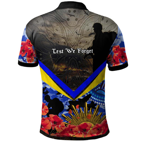 North Queensland Cowboys Custom Polo Shirt - Aboriginal Inspired Anzac Day North Queensland Cowboys with Poppy Flower Indigenous Polo Shirt North Queensland Cowboys Custom Polo Shirt - Aboriginal Inspired Anzac Day North Queensland Cowboys with Poppy Flower Indigenous Polo Shirt