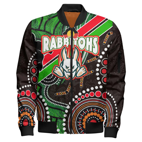 Australia Rabbitohs Anzac Aboriginal Inspired Bomber Jacket - Australia Rabbitohs Remembrance Day with Poppy Flower Bomber Jacket