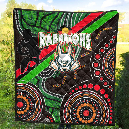 Australia Rabbitohs Anzac Aboriginal Inspired Quilt - Australia Rabbitohs Remembrance Day with Poppy Flower Quilt Australia Rabbitohs Anzac Aboriginal Inspired Quilt - Australia Rabbitohs Remembrance Day with Poppy Flower Quilt