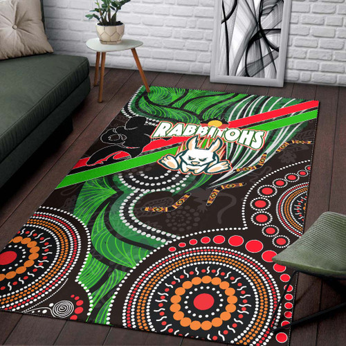 Australia Rabbitohs Anzac Aboriginal Inspired Rug - Australia Rabbitohs Remembrance Day with Poppy Flower Rug Australia Rabbitohs Anzac Aboriginal Inspired Rug - Australia Rabbitohs Remembrance Day with Poppy Flower Rug