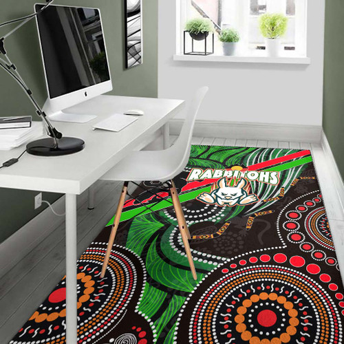 Australia Rabbitohs Anzac Aboriginal Inspired Rug - Australia Rabbitohs Remembrance Day with Poppy Flower Rug Australia Rabbitohs Anzac Aboriginal Inspired Rug - Australia Rabbitohs Remembrance Day with Poppy Flower Rug