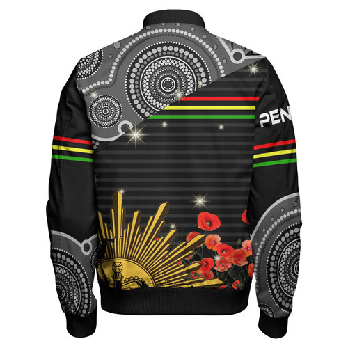 Penrith Panthers Anzac Custom Bomber Jacket - Penrith Panthers with Poppy Flower Art Bomber Jacket Penrith Panthers Anzac Custom Bomber Jacket - Penrith Panthers with Poppy Flower Art Bomber Jacket