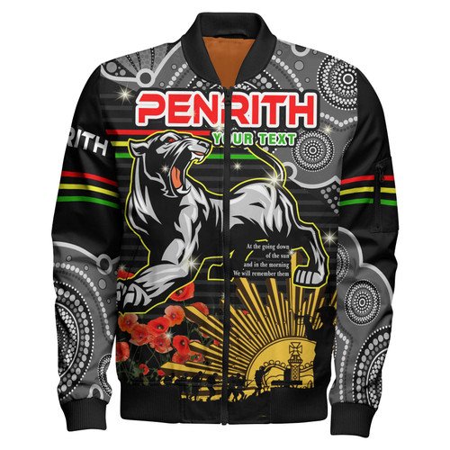 Penrith Panthers Anzac Custom Bomber Jacket - Penrith Panthers with Poppy Flower Art Bomber Jacket Penrith Panthers Anzac Custom Bomber Jacket - Penrith Panthers with Poppy Flower Art Bomber Jacket