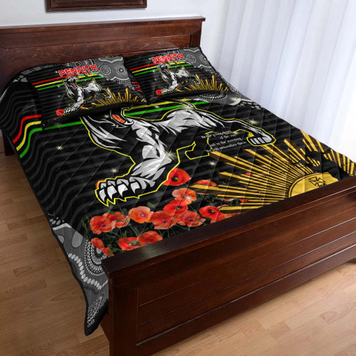Penrith Panthers Anzac Quilt Bed Set - Penrith Panthers with Poppy Flower Art Quilt Bed Set Penrith Panthers Anzac Quilt Bed Set - Penrith Panthers with Poppy Flower Art Quilt Bed Set