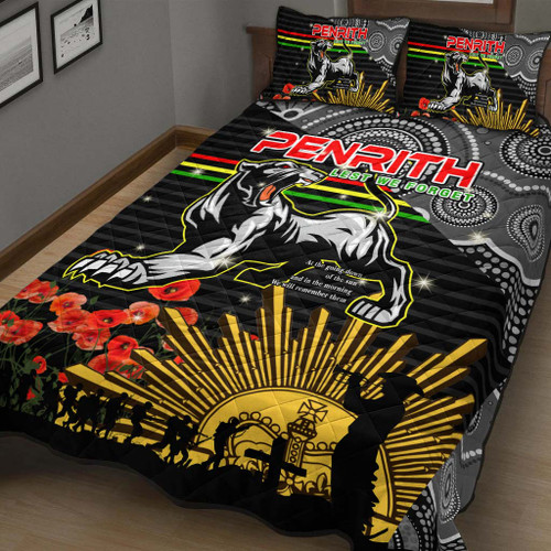 Penrith Panthers Anzac Quilt Bed Set - Penrith Panthers with Poppy Flower Art Quilt Bed Set Penrith Panthers Anzac Quilt Bed Set - Penrith Panthers with Poppy Flower Art Quilt Bed Set