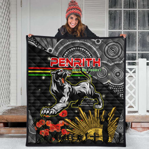 Penrith Panthers Anzac Inspired Quilt - Penrith Panthers with Poppy Flower Art Quilt Penrith Panthers Anzac Inspired Quilt - Penrith Panthers with Poppy Flower Art Quilt