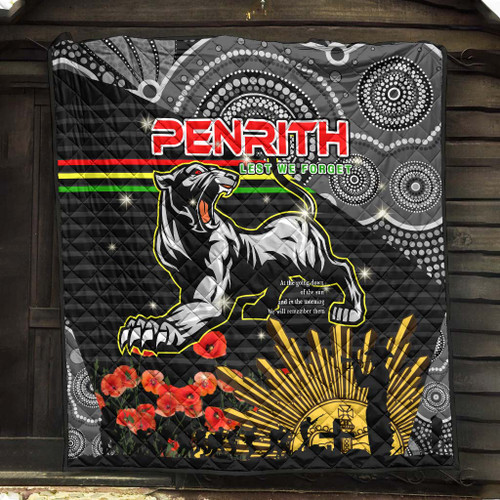 Penrith Panthers Anzac Inspired Quilt - Penrith Panthers with Poppy Flower Art Quilt Penrith Panthers Anzac Inspired Quilt - Penrith Panthers with Poppy Flower Art Quilt